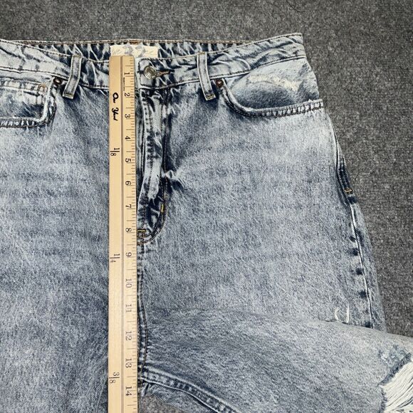 Free People Jeans Womens Size 32  Blue Acid Wash 80's Straight distressed patch - Picture 6 of 12